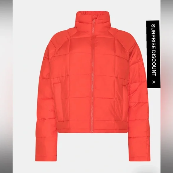 NWT HALFDAYS NELLI lE packable Quilted Orange Jacket - Medium - Picture 2 of 16